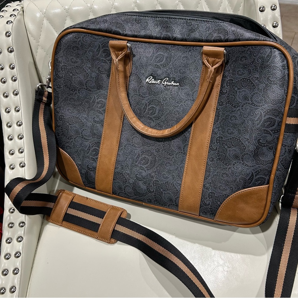 Robert Graham Black and Tan Laptop Bag